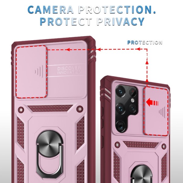 Kryt na Samsung Galaxy S22 Ultra odolný s krytom na fotoaparát vínový