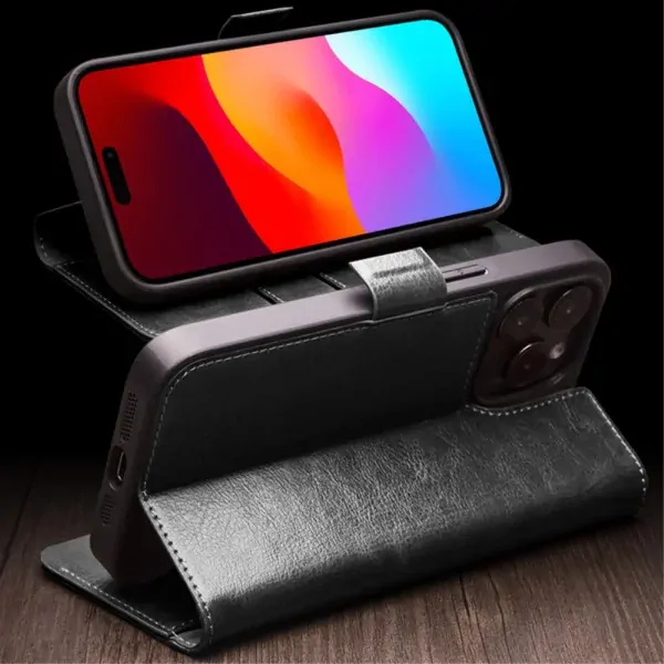 Puzdro QIALINO na iPhone 15 Pro Max Kožené čierne