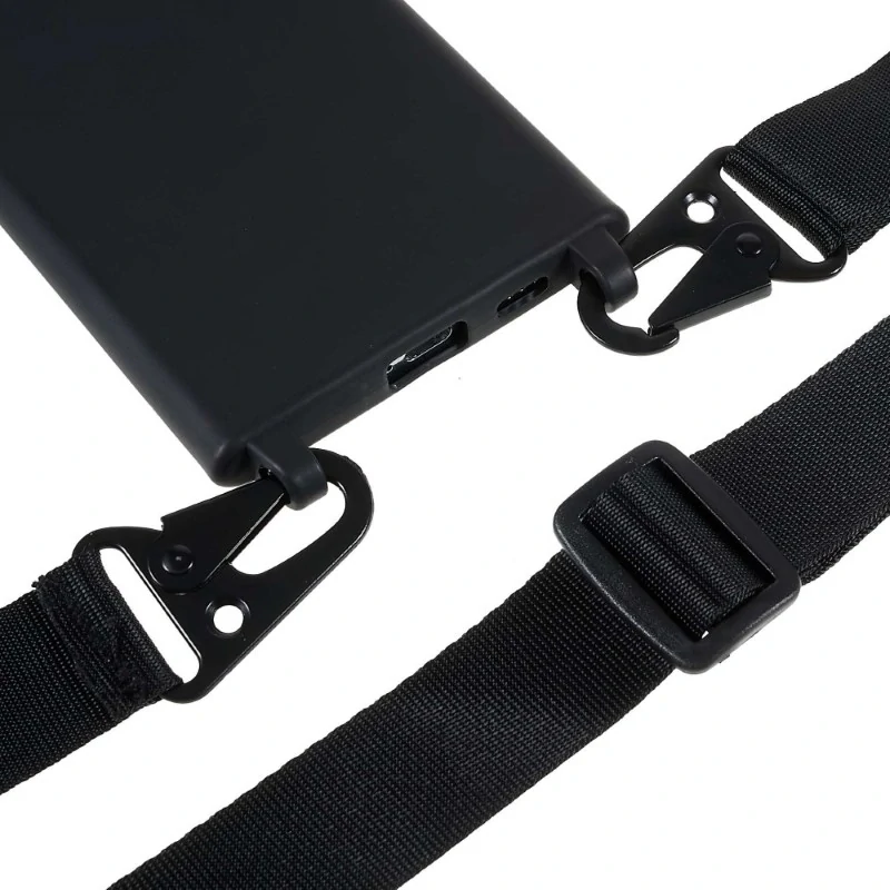 Kryt na Samsung Galaxy S22 Ultra gumový so šnúrkou na krk čierny