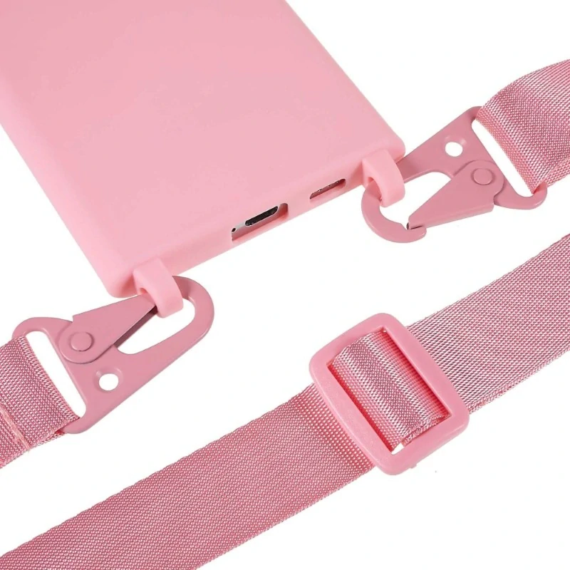 Kryt na Samsung Galaxy S22 Ultra gumový so šnúrkou na krk ružový