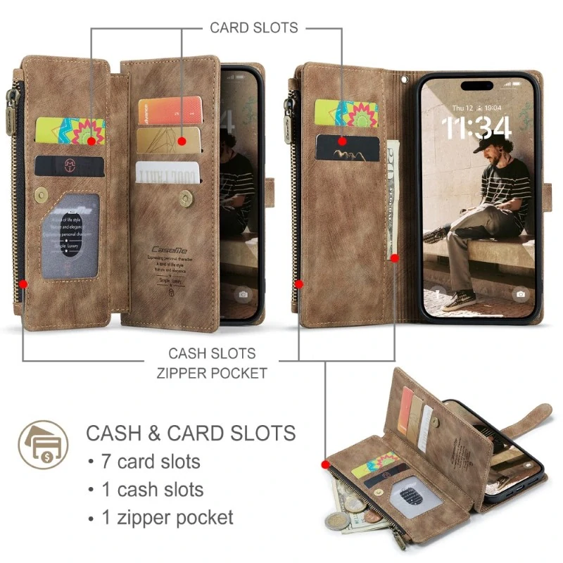 Púzdro pre iPhone 16 CASEME Luxury Double Layer hnedé
