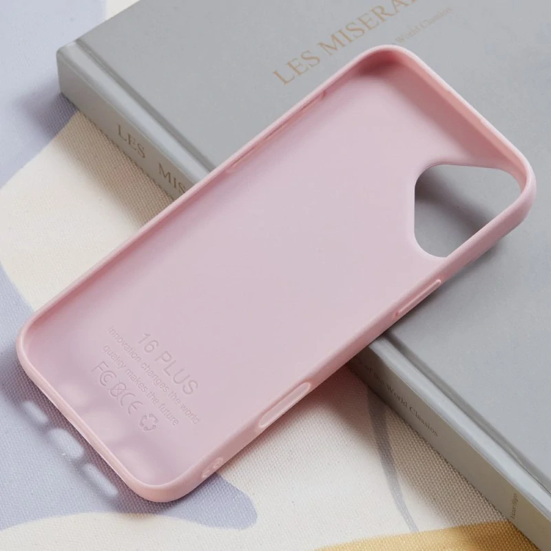 Kryt na iPhone 16 gumový Litchi svetlo ružový