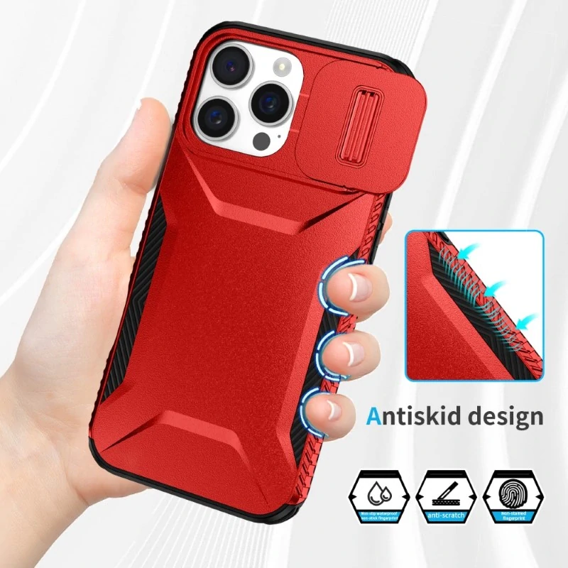 Kryt na iPhone 16 Pro s krytkou na fotoaparát červený