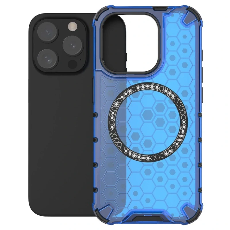 Kryt na iPhone 15 Pre odolný Honeycomb s podporou Magsafe modrý