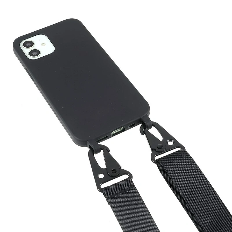 Kryt na iPhone 12 Mini gumený so šnúrkou na krk čierny