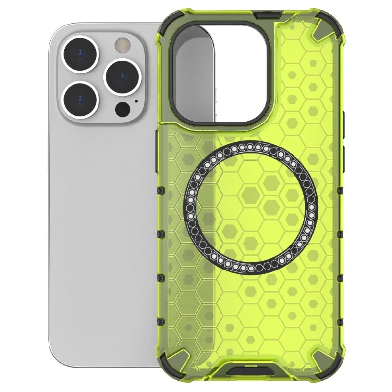 Kryt na iPhone 13 Pro odolný Honeycomb s podporou MagSafe zelený