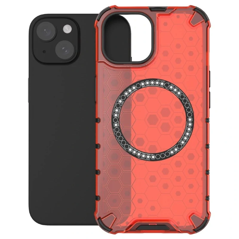 Kryt na iPhone 14 odolný Honeycomb s podporou MagSafe červený