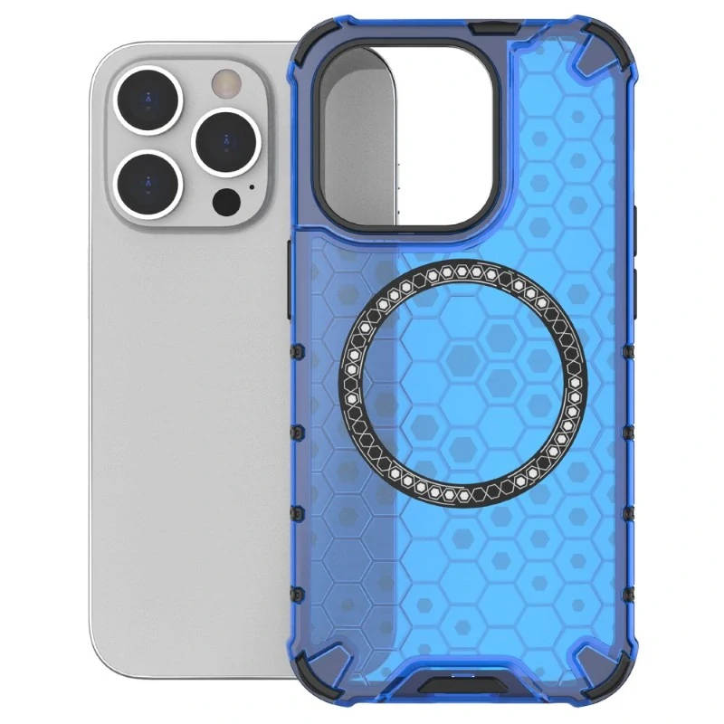 Kryt na iPhone 14 Pro odolný Honeycomb s podporou MagSafe modrý