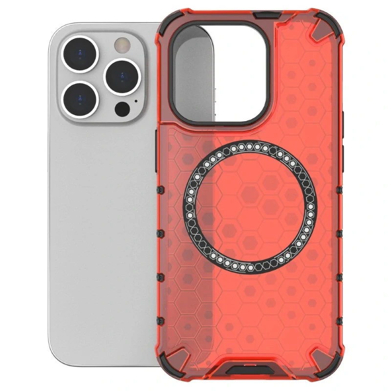 Kryt na iPhone 14 Pro odolný Honeycomb s podporou MagSafe červený