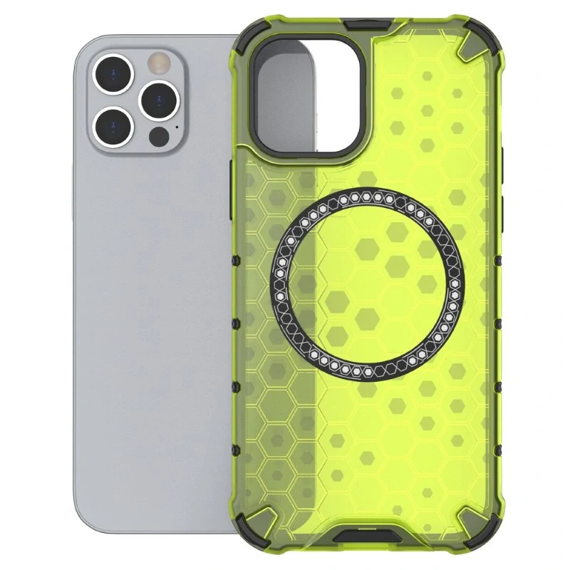 Kryt na iPhone 12 / 12 Pro odolný Honeycomb s podporou Magsafe zelený