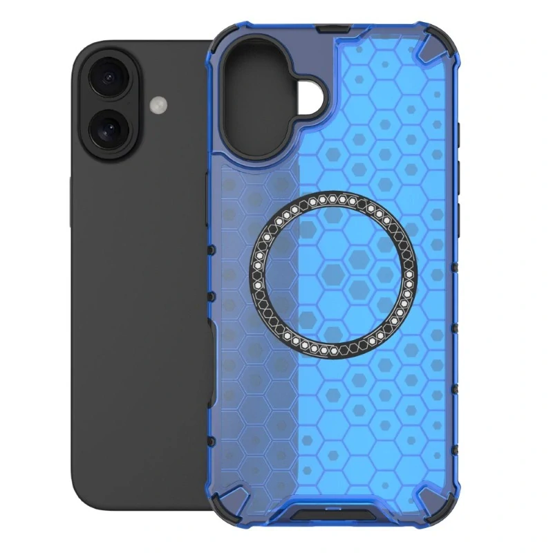 Kryt na iPhone 16 odolný Honeycomb s podporou MagSafe modrý