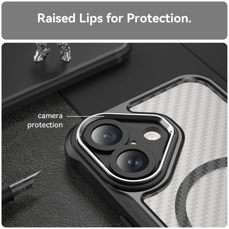Kryt na iPhone 16 odolný Carbon s podporou MagSafe číry