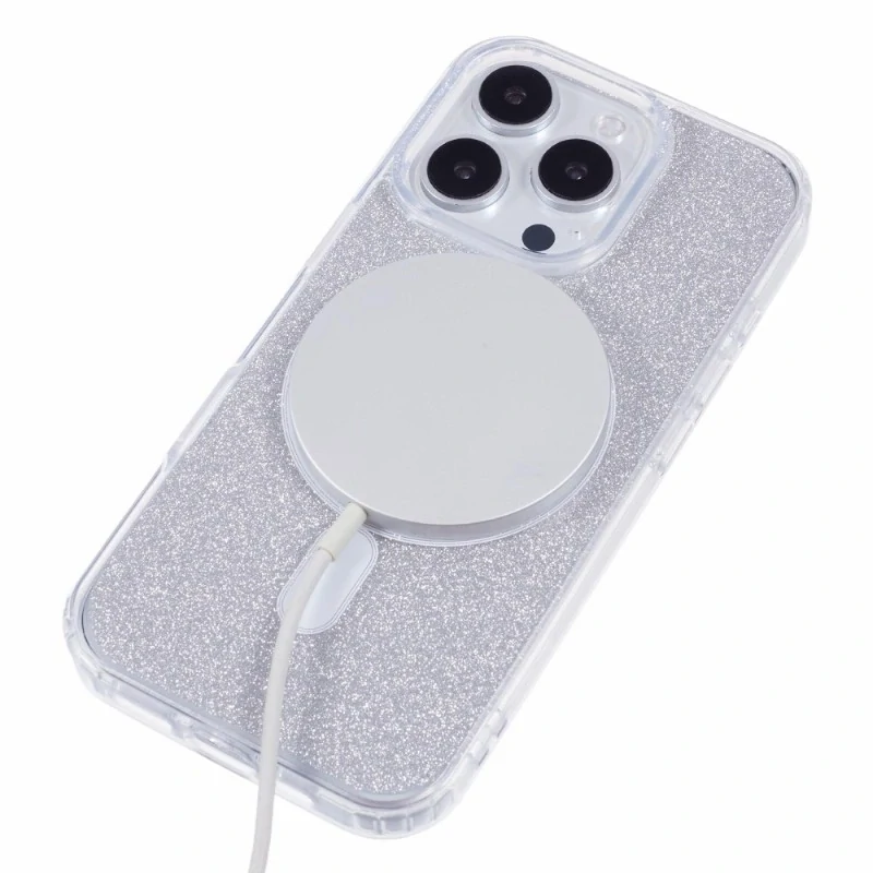 Kryt na iPhone 16 Pro Glitter s podporou MagSafe strieborný