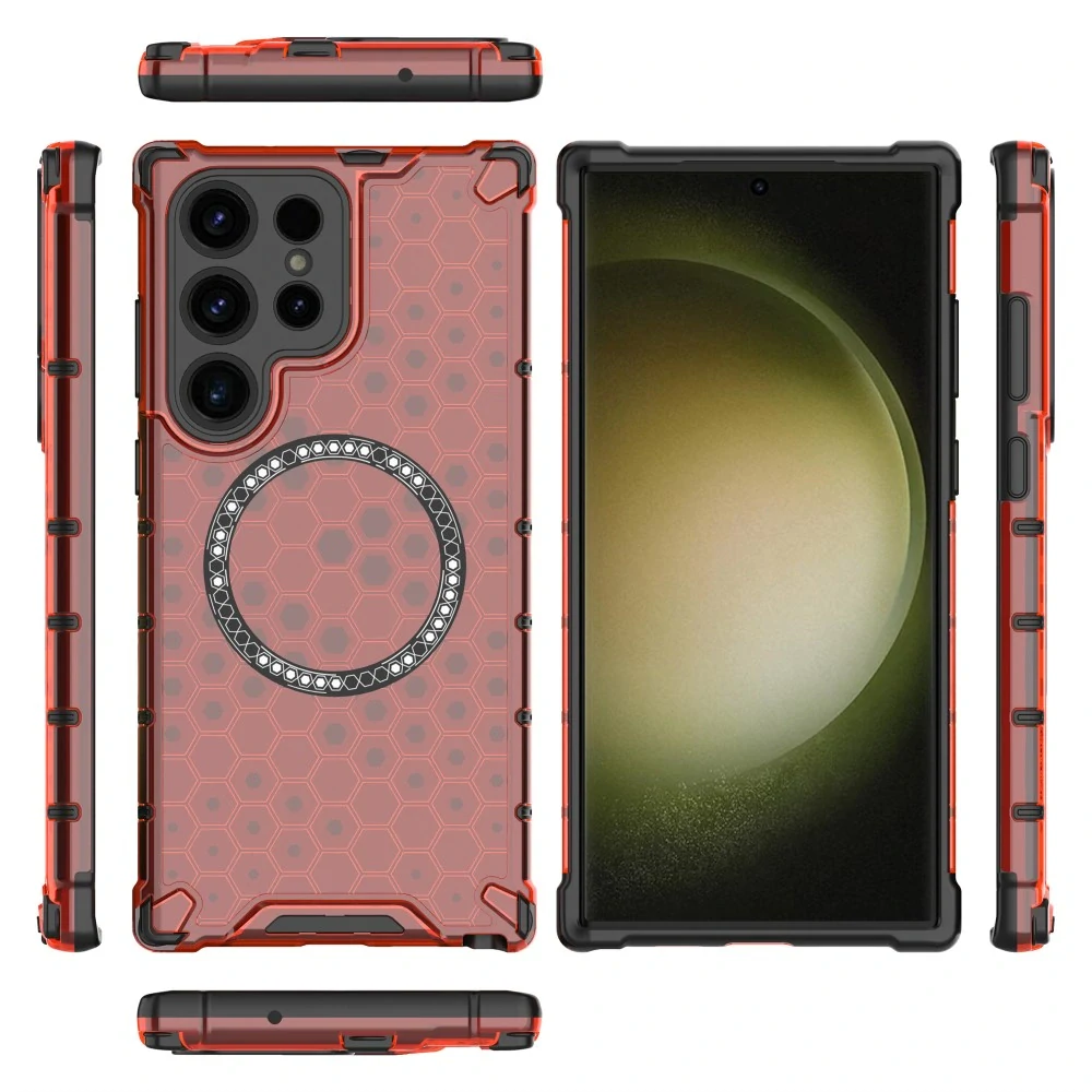 Kryt na Samsung Galaxy S23 Ultra odolný Honeycomb s podporou Magsafe čevený