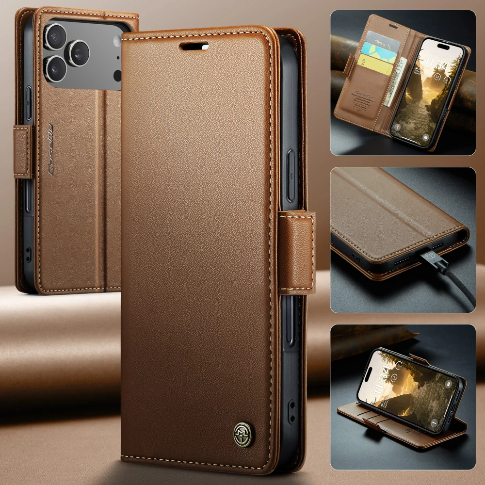 Puzdro na iPhone 17 Pro CASEME Smooth hnedé