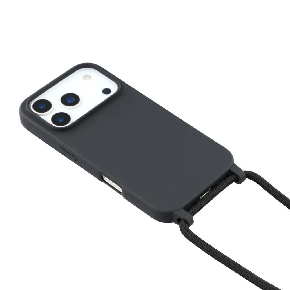 Kryt na iPhone 17 Pro Max gumový so šnúrkou na krk čierny