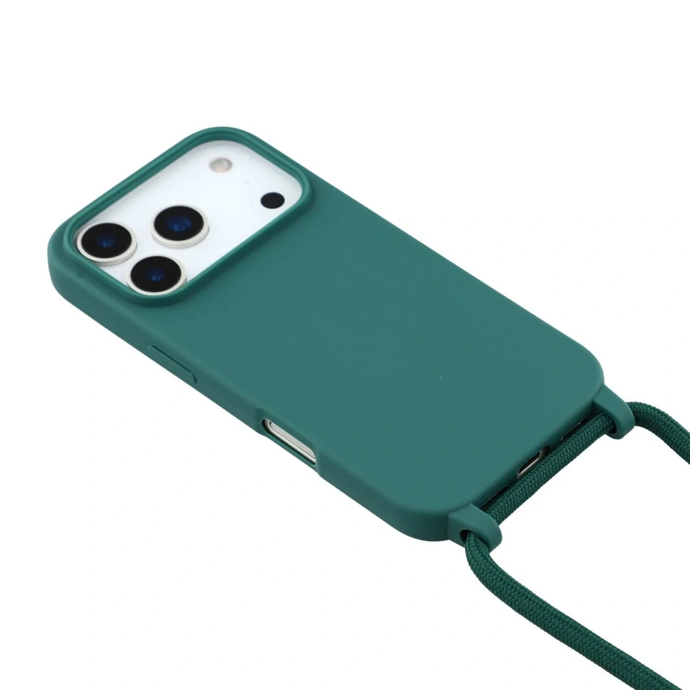Kryt na iPhone 17 Pro Max gumový so šnúrkou na krk zelený
