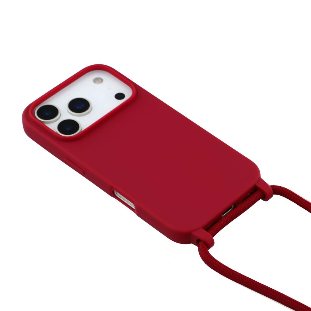 Kryt na iPhone 17 Pro Max gumový so šnúrkou na krk vínový
