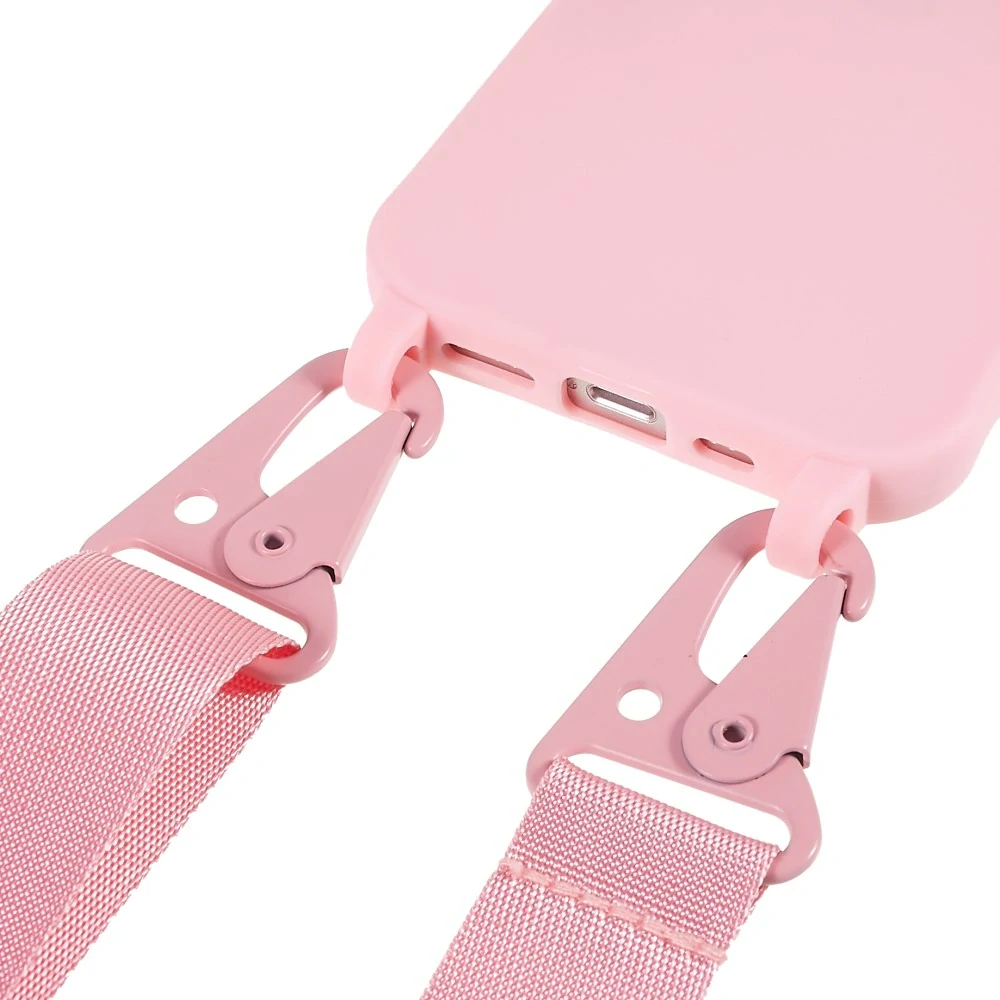 Kryt na iPhone 12 / 12 Pro gumový so šnúrkou na krk ružový