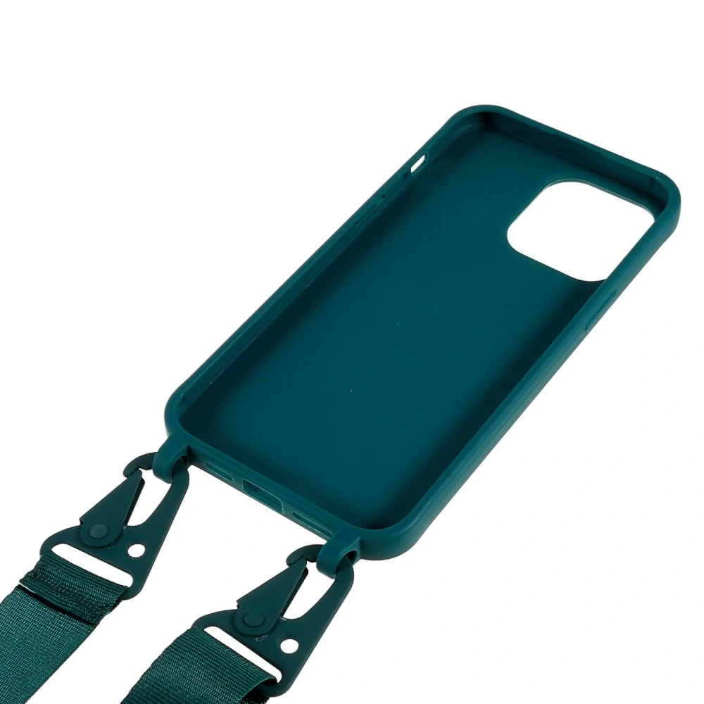 Kryt na iPhone 15 Pro Max gumový so šnúrkou na krk zelený