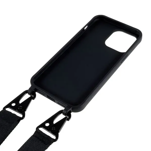 Kryt na iPhone 14 Pro Wide gumový so šnúrkou na krk čierny