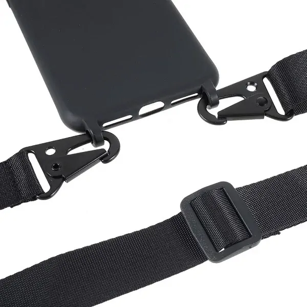 Kryt na iPhone 13 Pro Wide gumový so šnúrkou na krk čierny