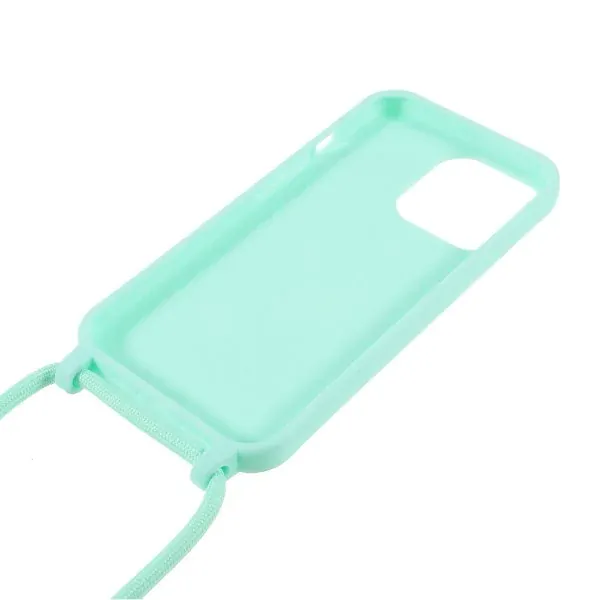Kryt na iPhone 13 Pro Max gumový so šnúrkou na krk modrý