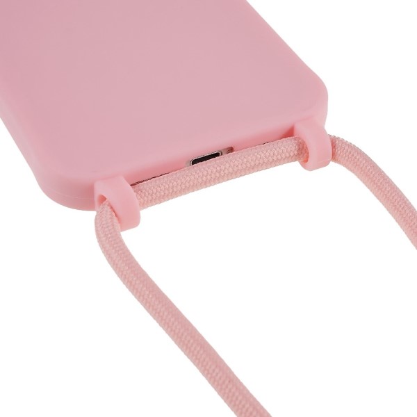 Kryt na iPhone 14 Plus gumový so šnúrkou na krk ružový
