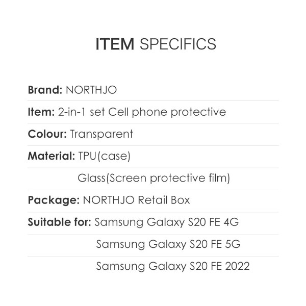 Set tvrdeného skla a gumového krytu NORTHJO na Samsung Galaxy S20 FE
