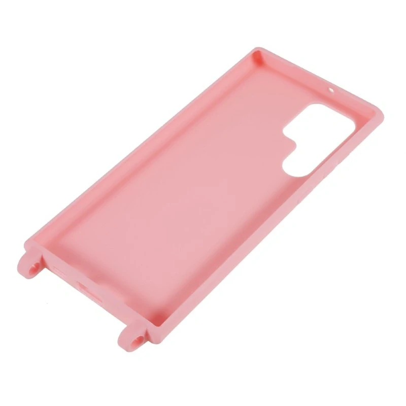 Kryt na Samsung Galaxy S22 Ultra gumový so šnúrkou na krk ružový