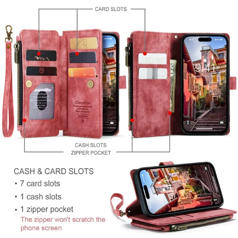 Púzdro pre iPhone 15 Pro Max CASEME Luxury Double Layer červené