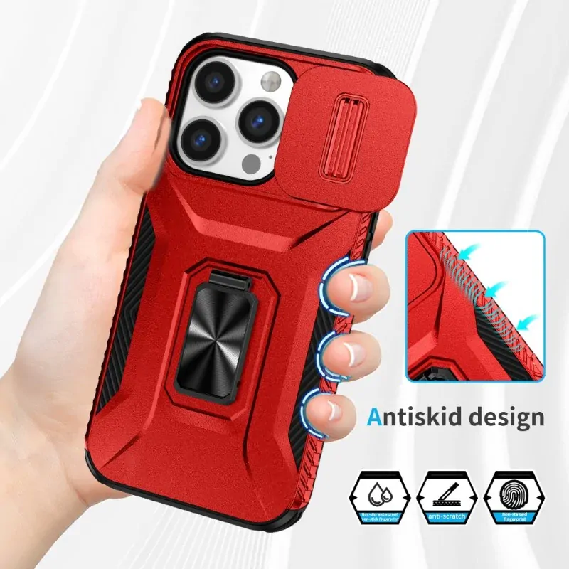 Kryt na iPhone 13 Pro odolný s krytom na fotoaparát červený