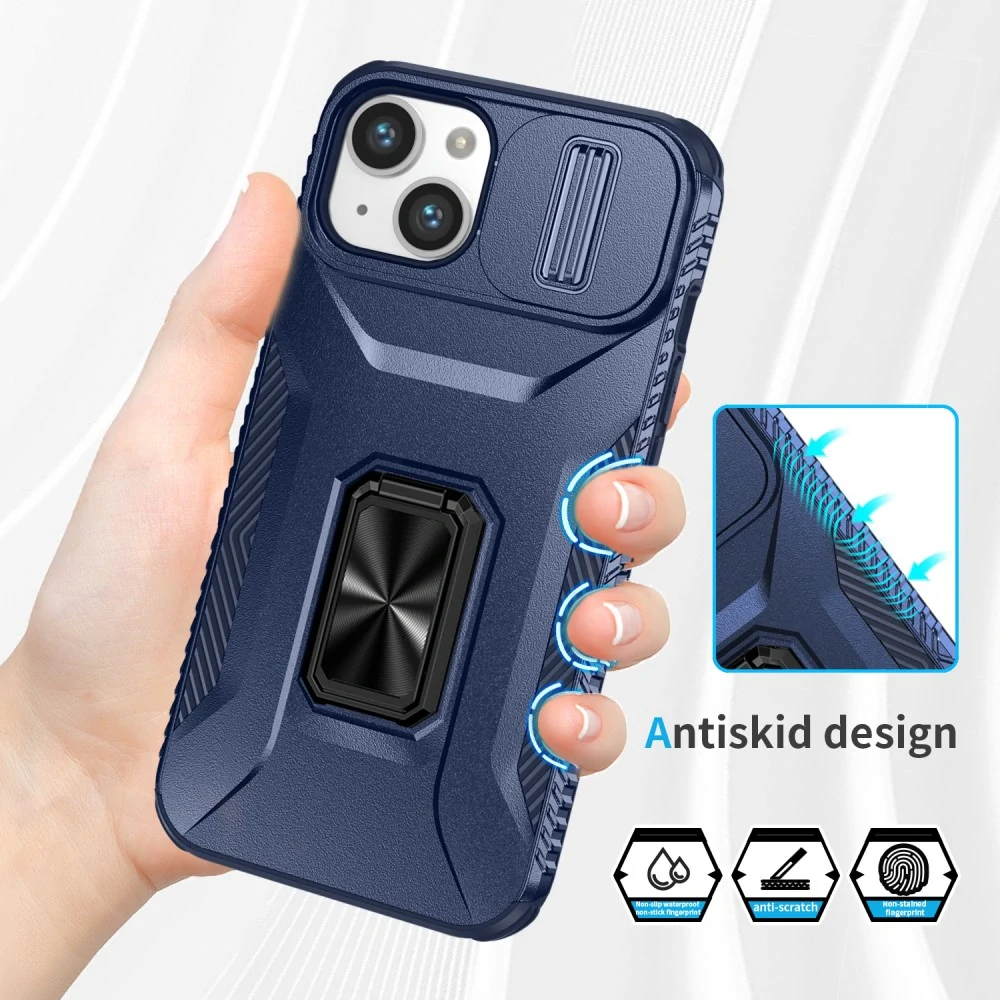 Kryt na iPhone 14 odolný s krytom na fotoaparát tmavomodrý