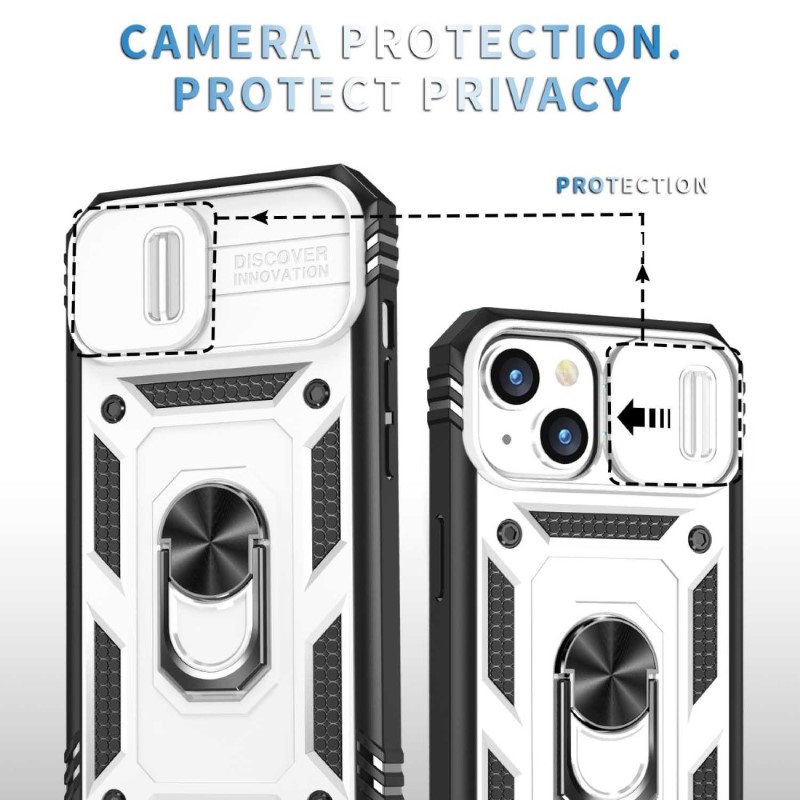 Kryt na iPhone 14 odolný s krytom na fotoaparát biely