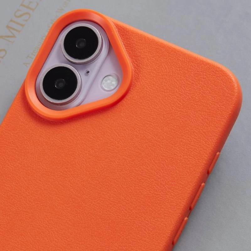 Kryt na iPhone 16 gumový Litchi oranžový