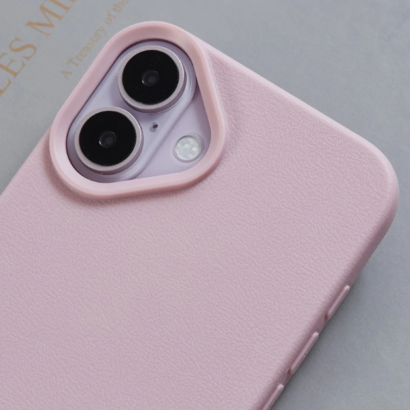 Kryt na iPhone 16 gumový Litchi svetlo ružový