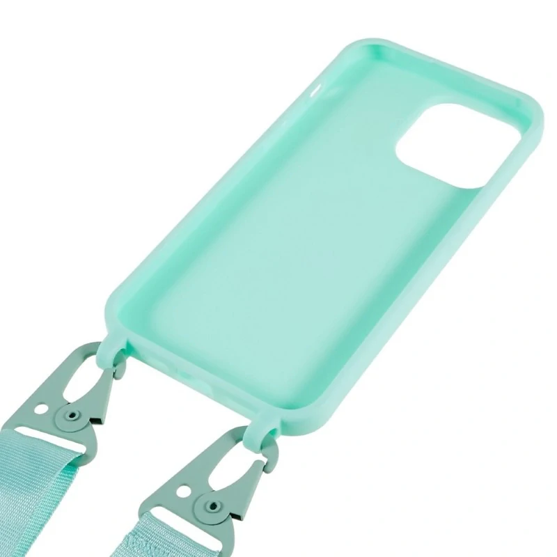 Kryt na iPhone 16 Pro gumový so šnúrkou na krk svetlo modrý