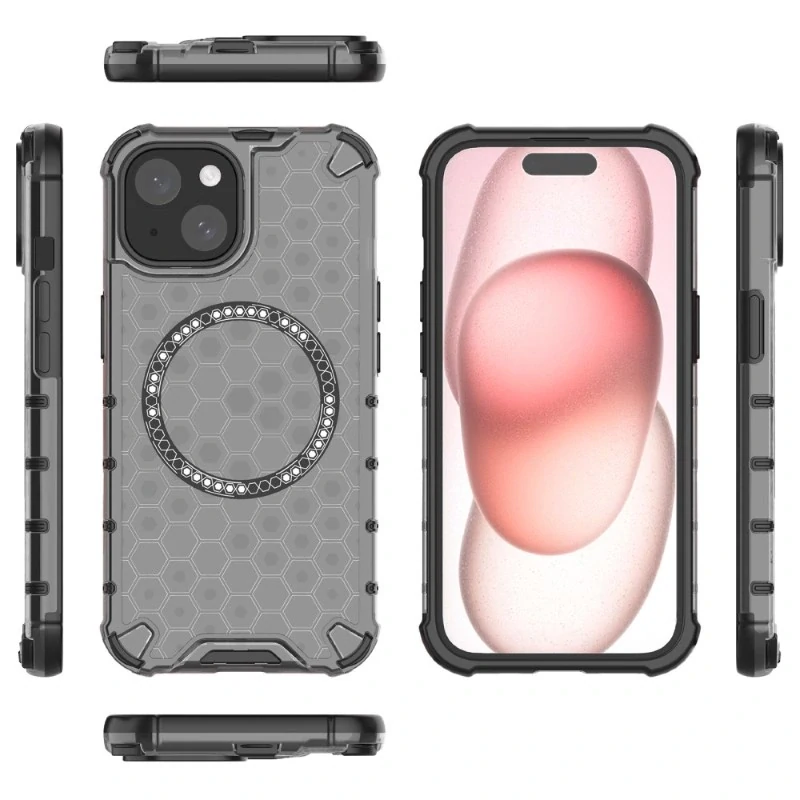 Kryt na iPhone 15 odolný Honeycomb s podporou Magsafe černý