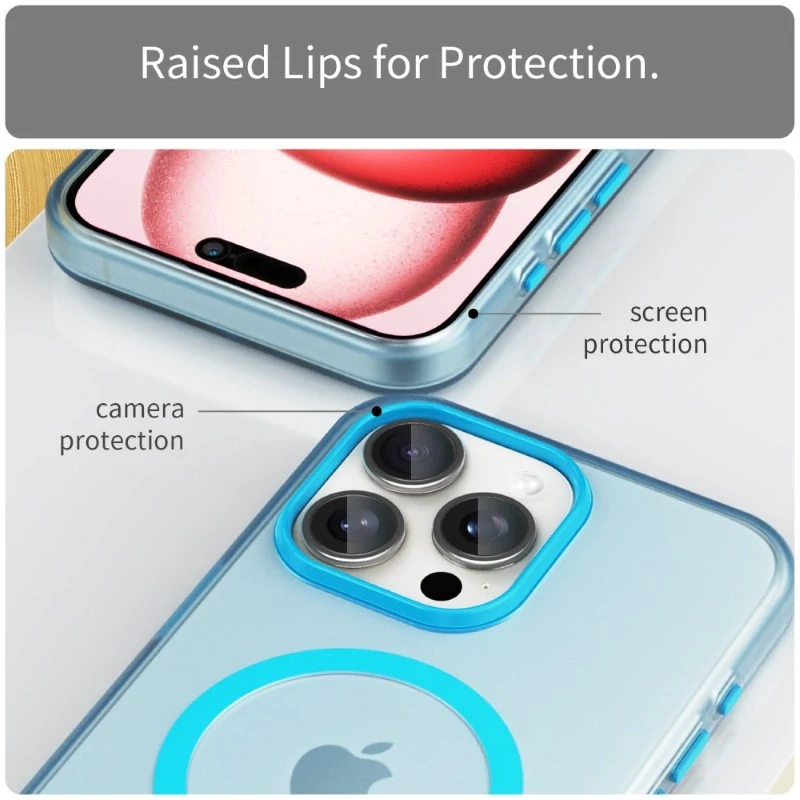 Kryt na iPhone 15 Pro gumový Candy (podpora MagSafe) modrý