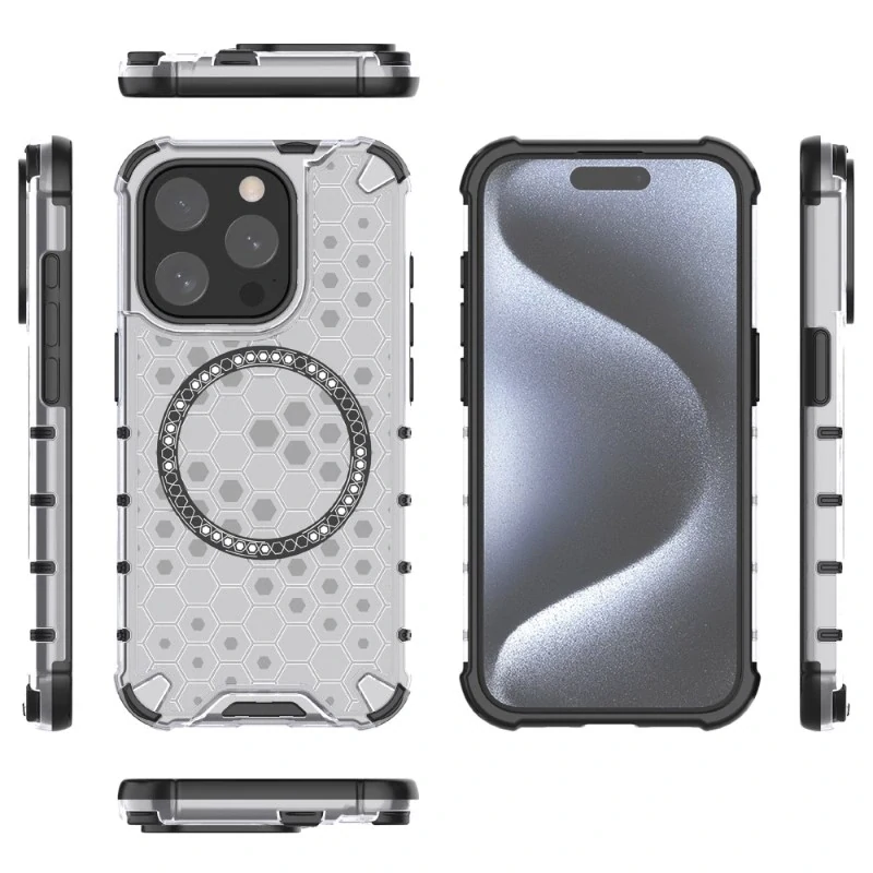 Kryt na iPhone 15 Pre odolný Honeycomb s podporou Magsafe čirý