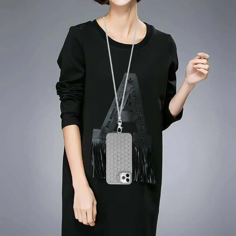 Kryt na iPhone 15 Pro Honeycomb s podporou MagSafe a šnúrkou na krk sivý