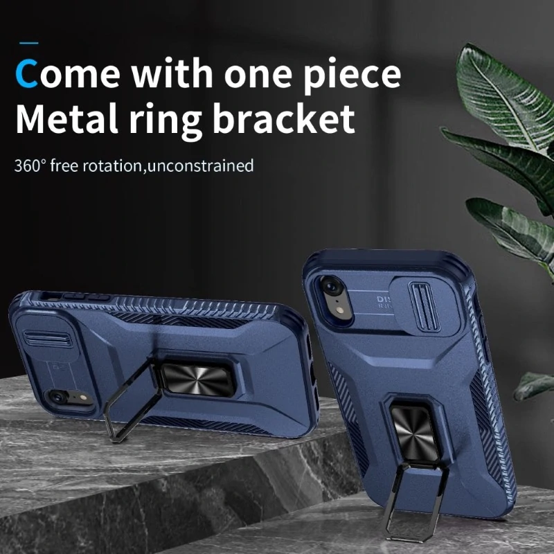 Kryt na iPhone Xr odolný s krytom na fotoaparát tmavomodrý