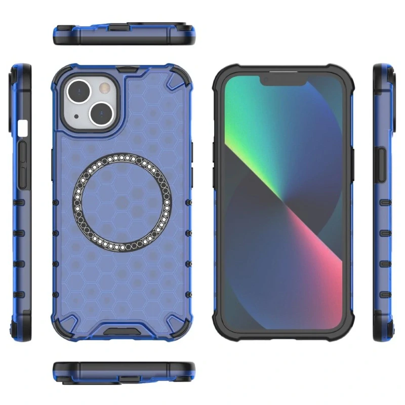 Kryt na iPhone 13 odolný Honeycomb s podporou Magsafe modrý