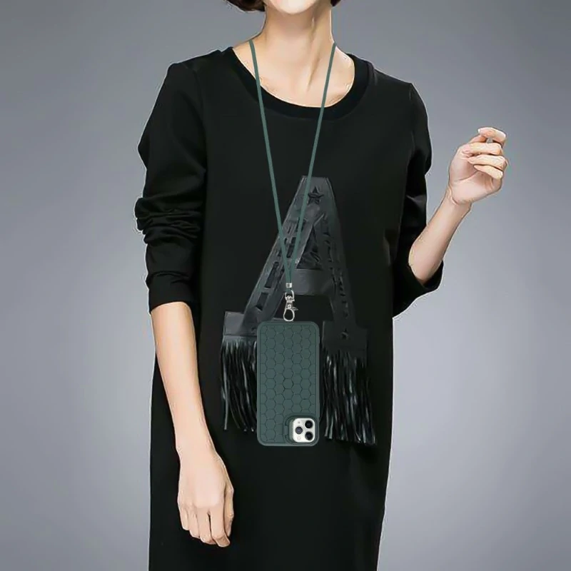 Kryt na iPhone 13 Pro Honeycomb s podporou MagSafe a šnúrkou na krk zelený