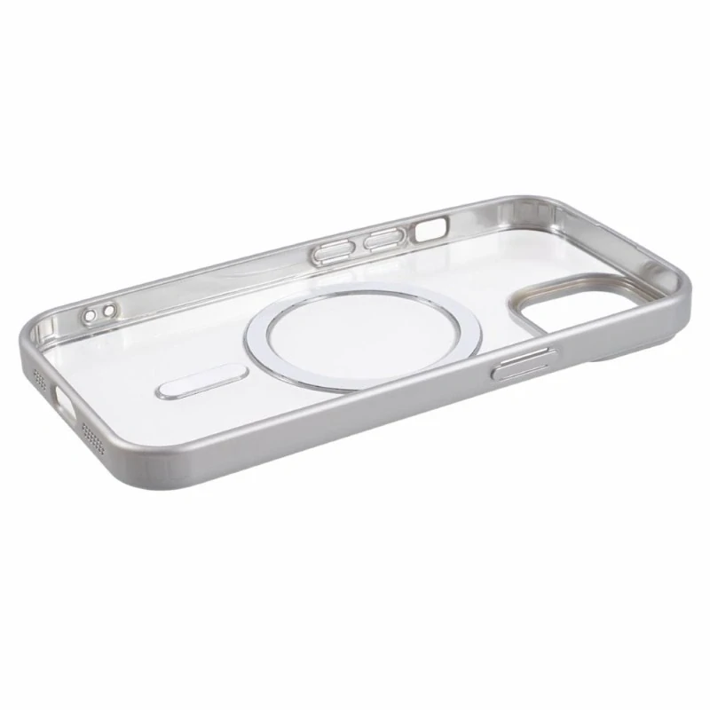 Kryt na iPhone 14 gumový s podporou MagSafe strieborný
