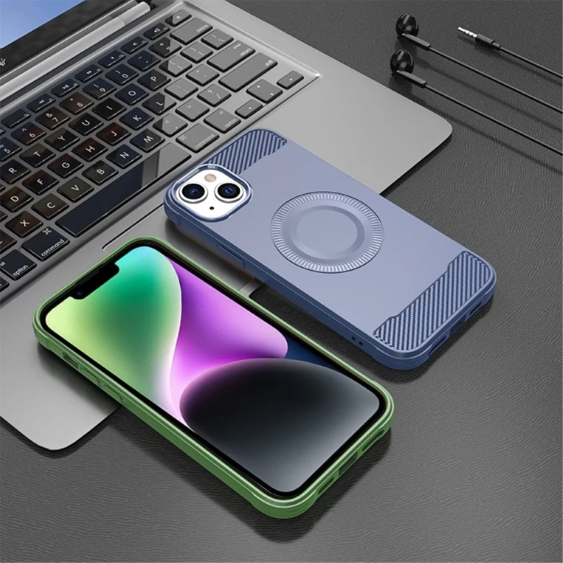 Kryt na iPhone 14 gumový (podpora MagSafe) modrý