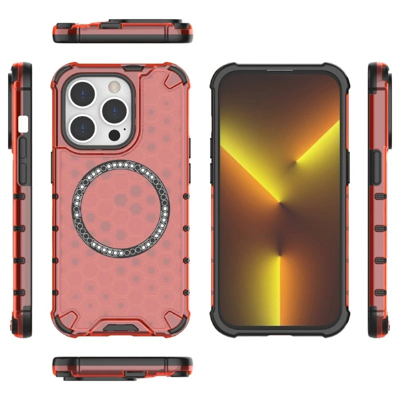 Kryt na iPhone 14 Pro odolný Honeycomb s podporou MagSafe červený