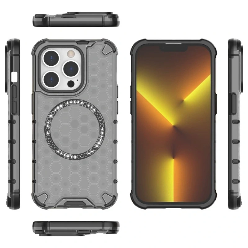 Kryt na iPhone 13 Pro Max odolný Honeycomb s podporou MagSafe čierny