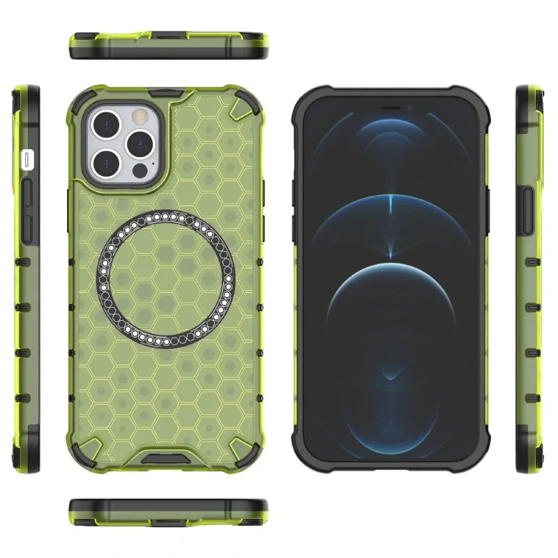 Kryt na iPhone 12 / 12 Pro odolný Honeycomb s podporou Magsafe zelený