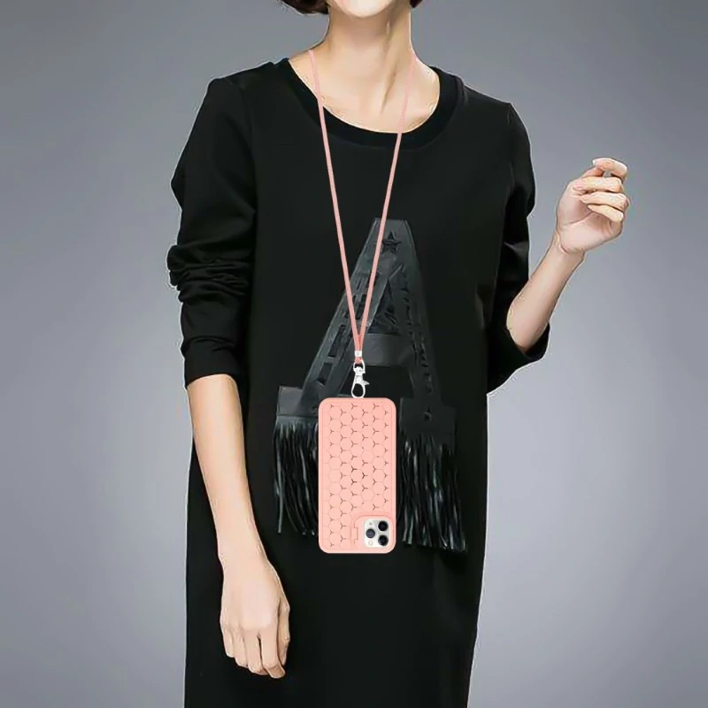 Kryt na iPhone 12 / 12 Pro Honeycomb s podporou MagSafe a šnúrkou na krk ružový